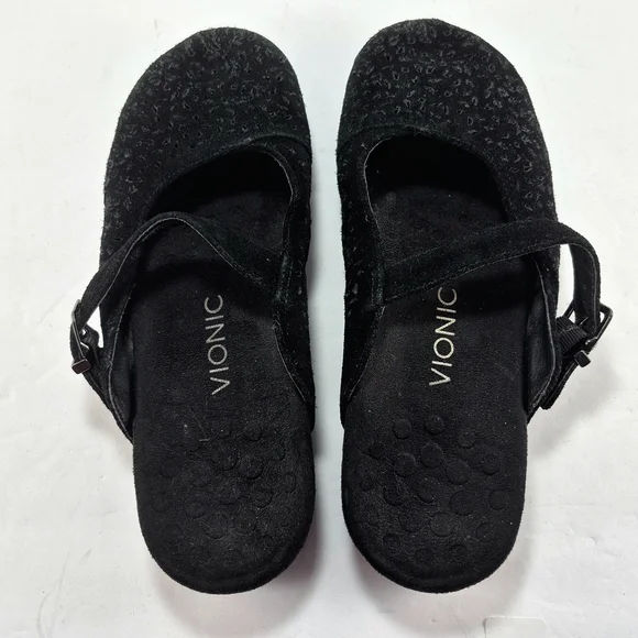 Vionic Lidia Suede Mary Jane Clog Mules Black Woman's 8 Ortho Comfort Boho Chic - Picture 4 of 13